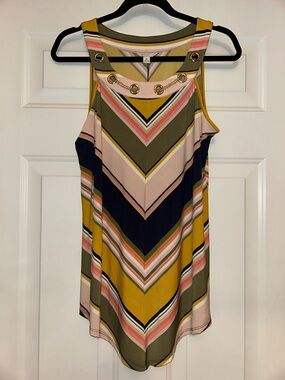 Est. 1946 Striped Chevron Tank Top Multicolored Grommet Chain Detail Lagenlook